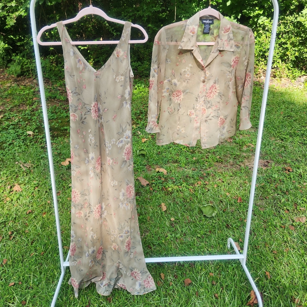 Floral Green Dress and Blouse Set